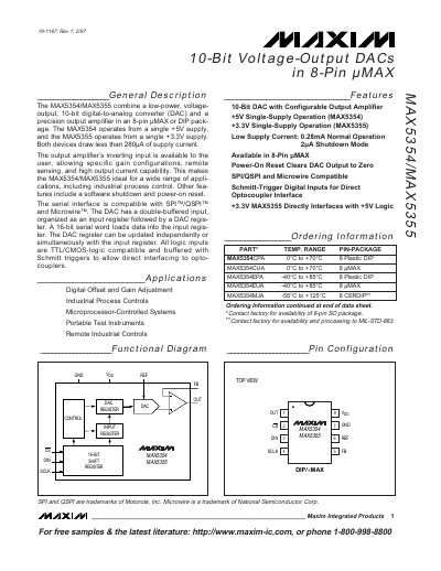 MAXIM MAX5354/MAX5355 10-Bit Voltage-Output DACs in 8-Pin MAX Manual - cover page