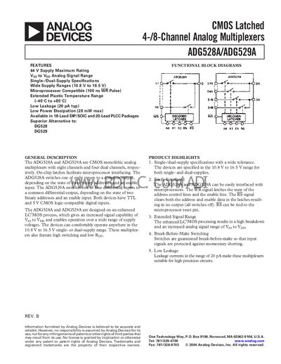 Analog Devices ADG528A/ADG529A Analog Multiplexer Datasheet - cover page