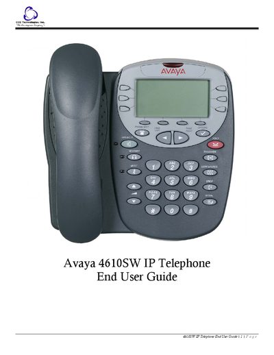 Avaya 4610SW IP Telephone End User Guide - cover page