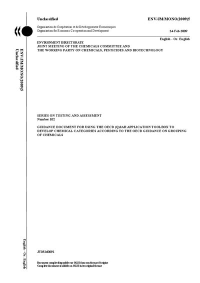OECD ENV/JM/MONO(2009)5 Guidance Document for Using the OECD (Q)SAR Application Toolbox - cover page