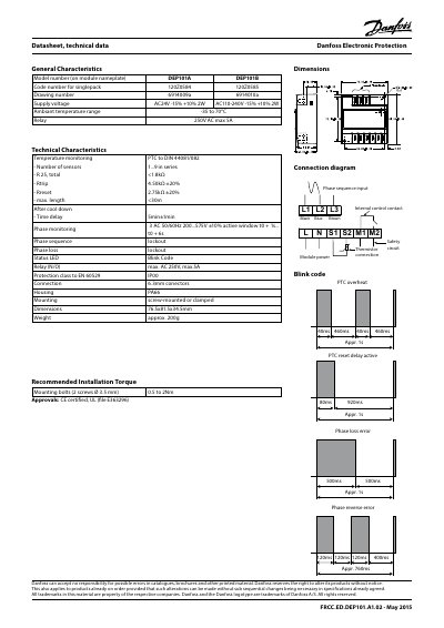 Danfoss DEP101A DEP101B Electronic Protection Datasheet - cover page