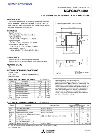 Mitsubishi MGFC36V4450A GaAs FET Datasheet