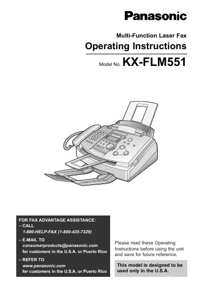Panasonic KX-FLM551 Multi-Function Laser Fax Operating Instructions
