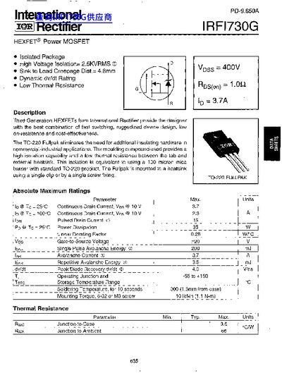International Rectifier IRFI730G Handbook - cover page