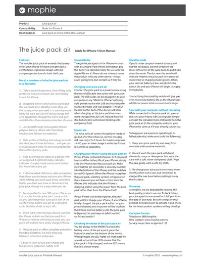 mophie Juice Pack Air for iPhone 4 User Manual - cover page