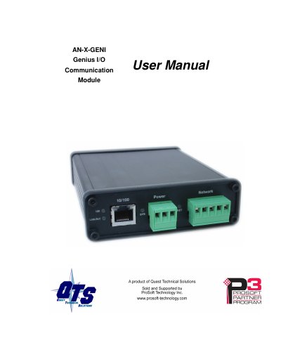 Quest Technical Solutions AN-X-GENI Genius I/O Communication Module User Manual - cover page