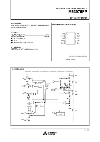 Mitsubishi M63975FP IGBT MOSFET Driver Datasheet - cover page