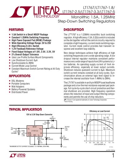 LINEAR TECHNOLOGY LT1767/LT1767-1.8/ LT1767-2.5/LT1767-3.3/LT1767-5 Manual - cover page