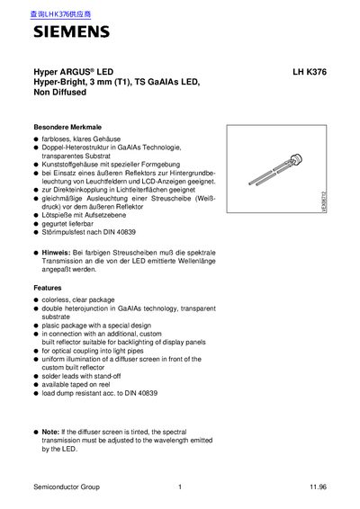 Siemens LH K376 LED Datasheet - cover page
