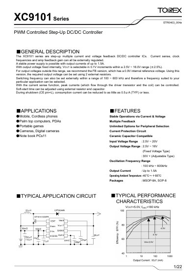 Torex XC9101 Series PWM Controlled Step-Up DC/DC Controller Datasheet - cover page