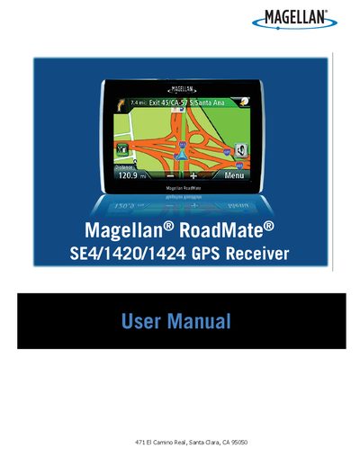 Magellan RoadMate SE4/1420/1424 GPS Receiver User Manual - cover page