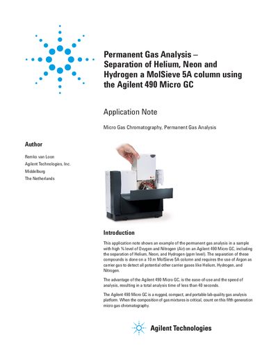 Agilent 490 Micro GC Permanent Gas Analysis Application Note - cover page