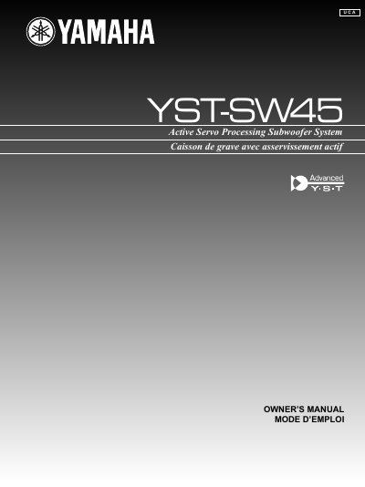 YAMAHA YST-SW45 owner's Manual - cover page