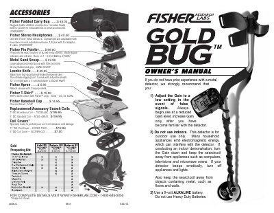 Fisher Gold Bug Metal Detector Owner's Manual - cover page