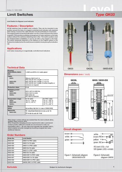 Barksdale GK03 Limit Switch Datasheet - cover page