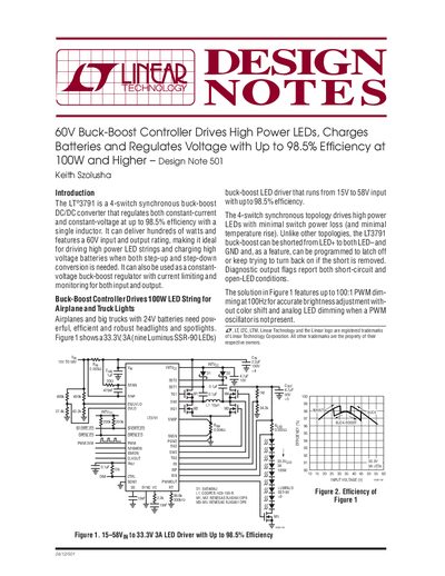 Linear Technology Design Note 501 LT3791 Application Note - cover page