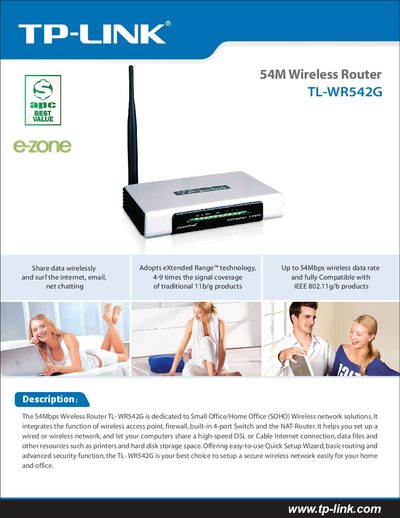 TP-Link TL-WR542G Wireless Router Manual - cover page