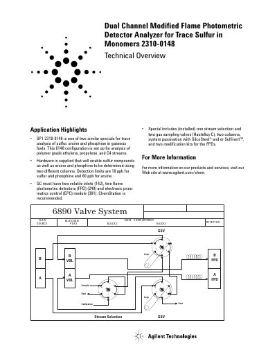 Agilent SP1 2310-0167 Dual Channel Modified FPD Analyzer Technical Overview - cover page
