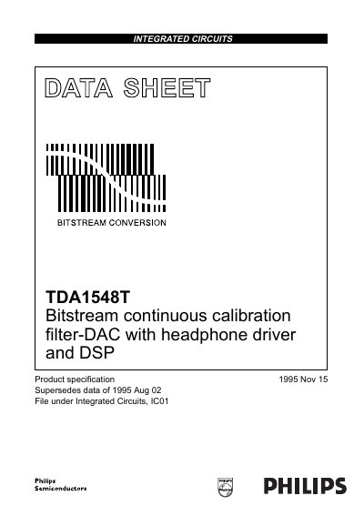 Philips TDA1548T Bitstream Continuous Calibration Filter-DAC Datasheet - cover page