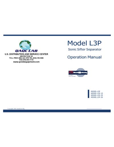 AdvanTech L3P Sonic Sifter Separator Operation Manual - cover page