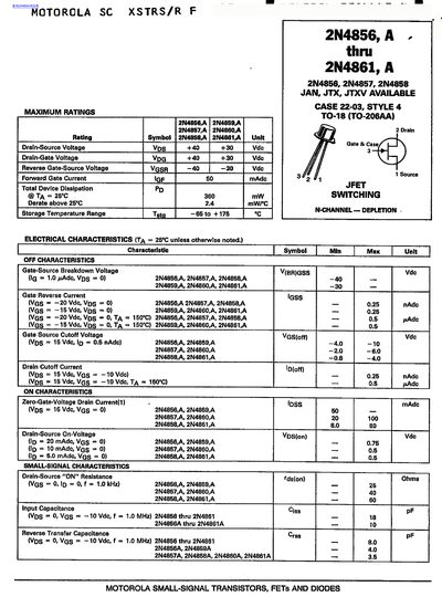 MOTOROLA 2N4856 A Data Sheet - cover page