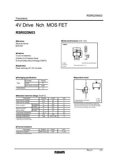 ROHM RSR025N03 N-channel MOSFET Datasheet - cover page