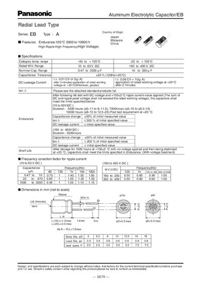 Panasonic EB Aluminum Electrolytic Capacitor Datasheet - cover page