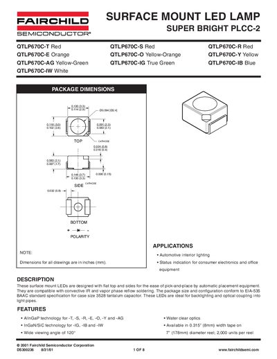 Fairchild Super Bright PLCC-2 Datasheet - cover page
