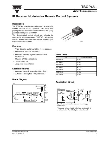 Vishay TSOP48.. IR Receiver Module Datasheet - cover page