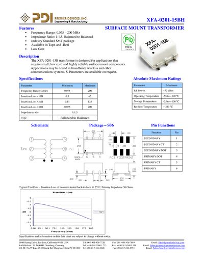 PDI XFA-0201-15BH Surface Mount Transformer Datasheet - cover page