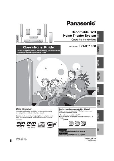 Panasonic SC-HT1000 Home Theater System Operating Instructions - cover page