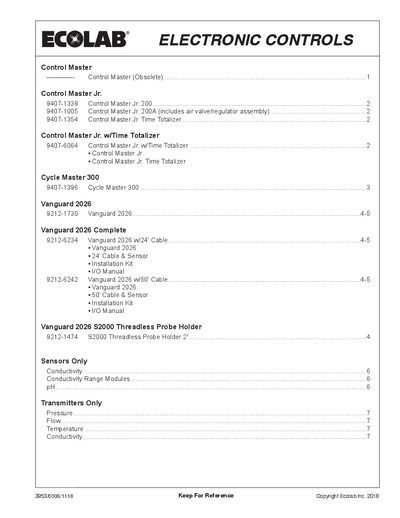 Ecolab Control Master Jr. Electronic Controls Product Catalog - cover page
