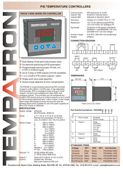TEMPATRON - Tempatron Ltd Darwin Close Reading Berks RG2 0TB UK Tel : 0118 931 4062 Fax : 0118 931 0175 Manual - cover page