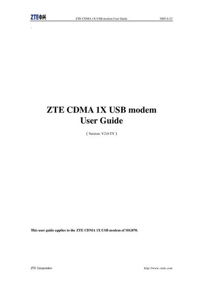 ZTE MG870 CDMA 1X USB Modem User Guide