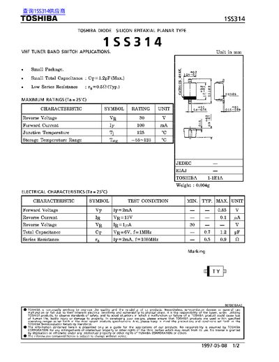 Toshiba 1SS314 Diode Datasheet