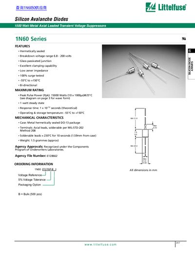 Littelfuse 1N60 Series Silicon Avalanche Diode Datasheet