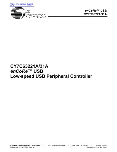 Cypress CY7C63221/31A USB Peripheral Controller Manual - cover page