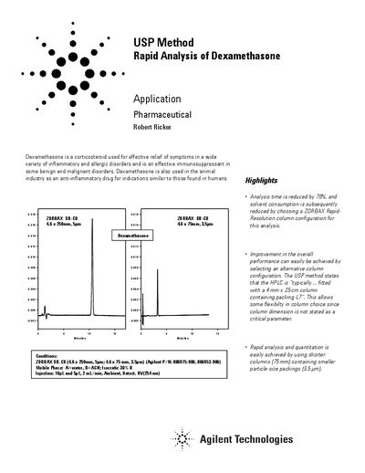 Agilent ZORBAX SB-C8 Rapid Analysis of Dexamethasone USP Method - cover page