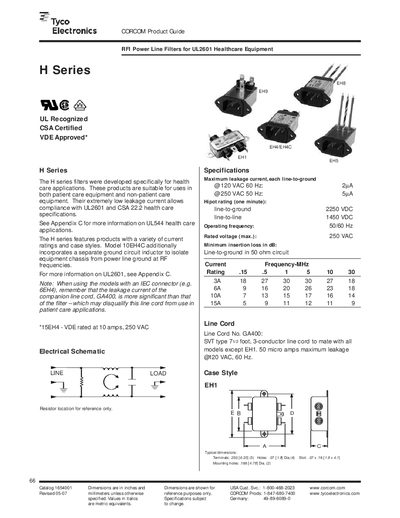 TYCO H SERIES DATA SHEET - cover page