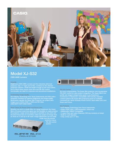 Casio XJ-S32 Projector Product Leaflet - cover page