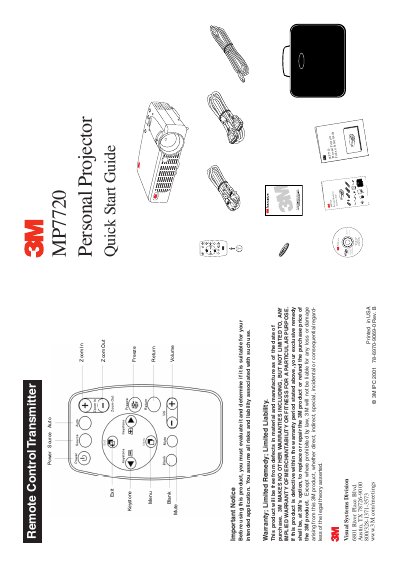 3M MP7720 Personal Projector Quick Start Guide - cover page