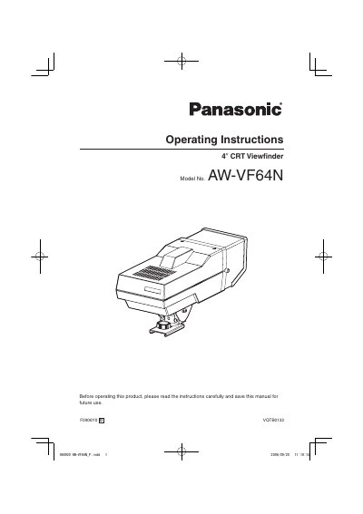 Panasonic AW-VF64N 4-inch CRT Viewfinder Operating Instructions - cover page