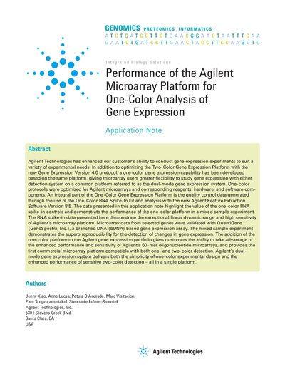 Agilent Microarray Platform One-Color Analysis Application Note - cover page