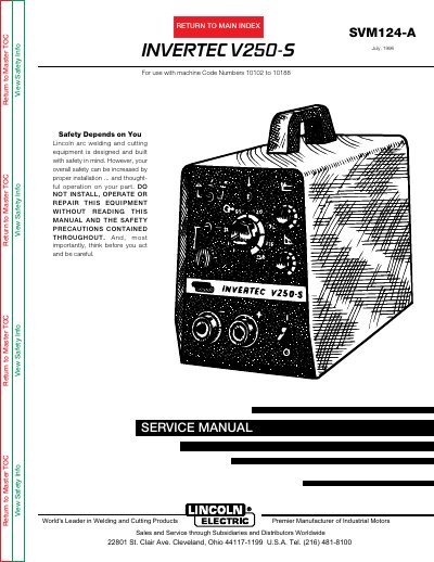 Lincoln Electric V250-S Service Manual - cover page