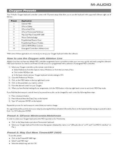 M-Audio Oxygen Keyboard Controller Setup Guide - cover page