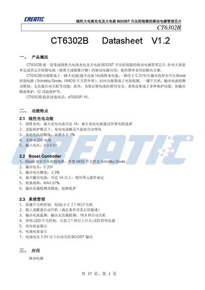 Bochi Xin CT6302B Power Management Chip Datasheet - cover page