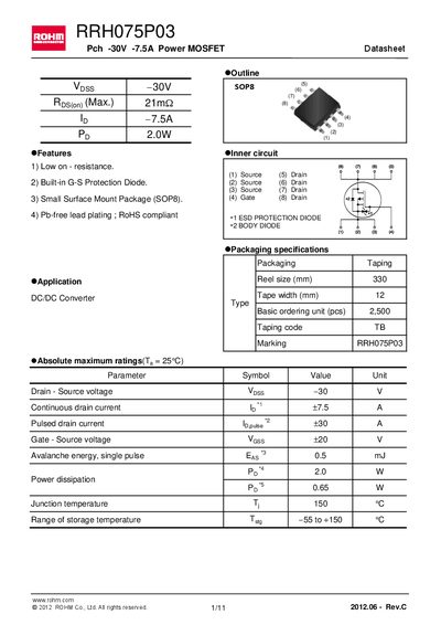 ROHM RRH075P03 handbook - cover page