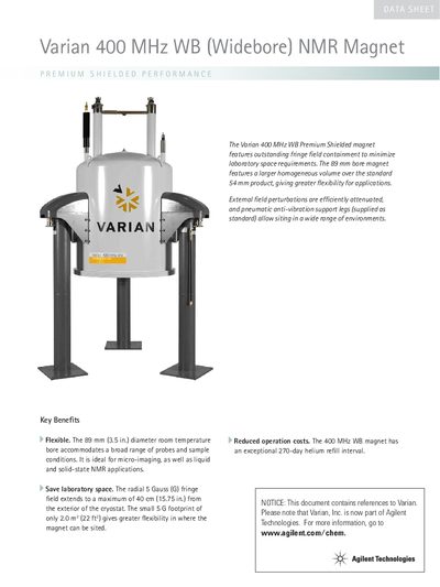 Varian 400 MHz WB NMR Magnet Product Leaflet - cover page