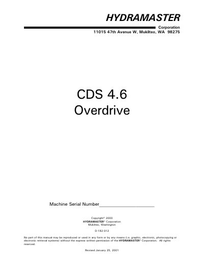 HydraMaster CDS 4.6 Overdrive Operator and Maintenance Manual - cover page