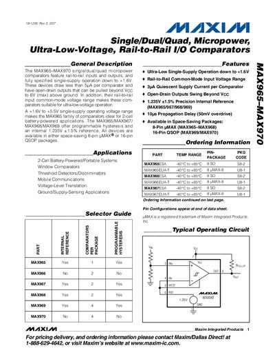 Maxim MAX965–MAX970 Micropower Comparator Datasheet - cover page